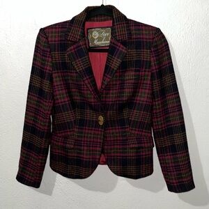 Love Moschino Plaid 100% Wool Blazer Jacket Lined Padded Shoulders, Sz 4 Italy